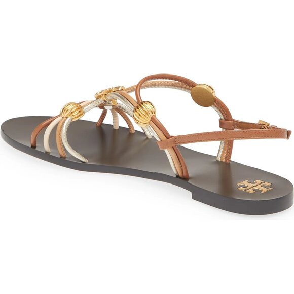 Tory Burch $328 NIB CAPRI MULTI STRAP SANDAL MOCHA / TOASTED BARK / GOLD Brown - Picture 11 of 12